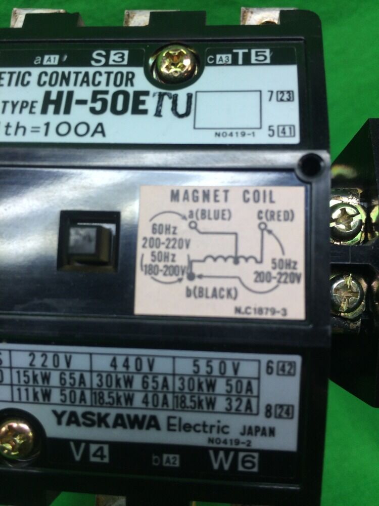 YASKAWA ELECTRIC TYPE HI-50ETU MAGNETIC CONTACTOR 100A 220V COIL