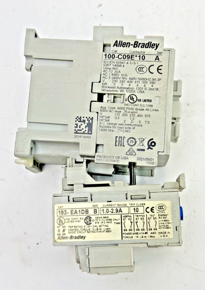 ALLEN-BRADLEY 100-C09D*10 SER. A CONTACTOR W 24VDC COIL & 193-EA1DB SER. B RELAY