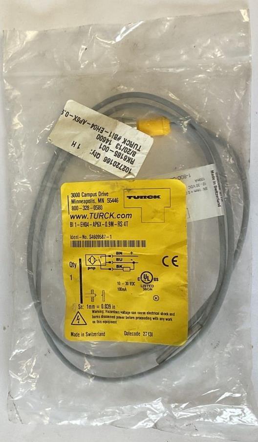 TURCK BI 1-EH04-AP6X-0.9M-RS PROXIMITY SENSOR 10-30VDC 100MA 1MM