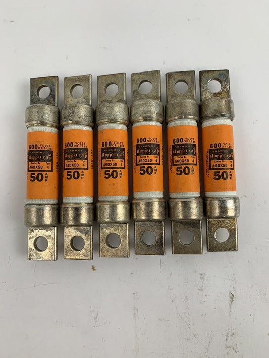 Shawmut Amp-trap A60X50 Type 4 50A 600V Fuse "Lot of 6"