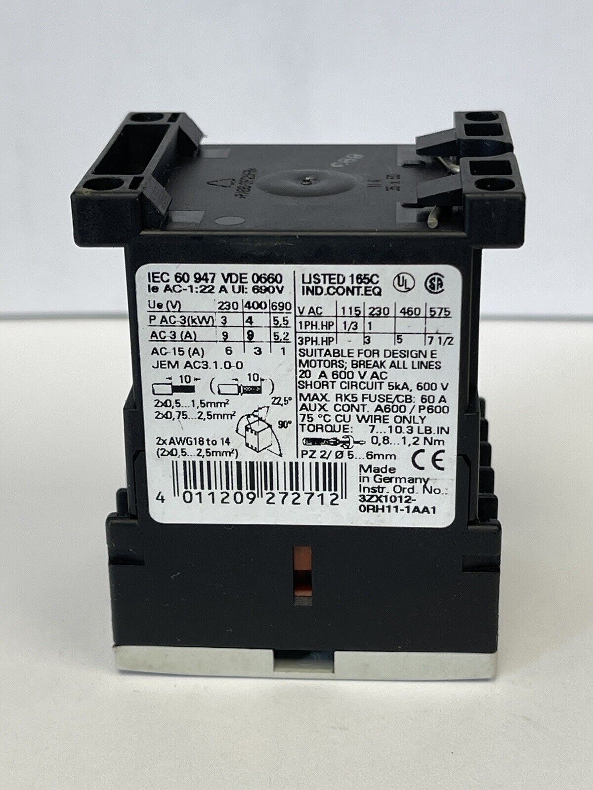 SIEMENS - 3RT1016-1BB42 - CONTACTOR - AC-3 9 A, 4 kW / 400 V 1 NC, 24 V DC 3-pol