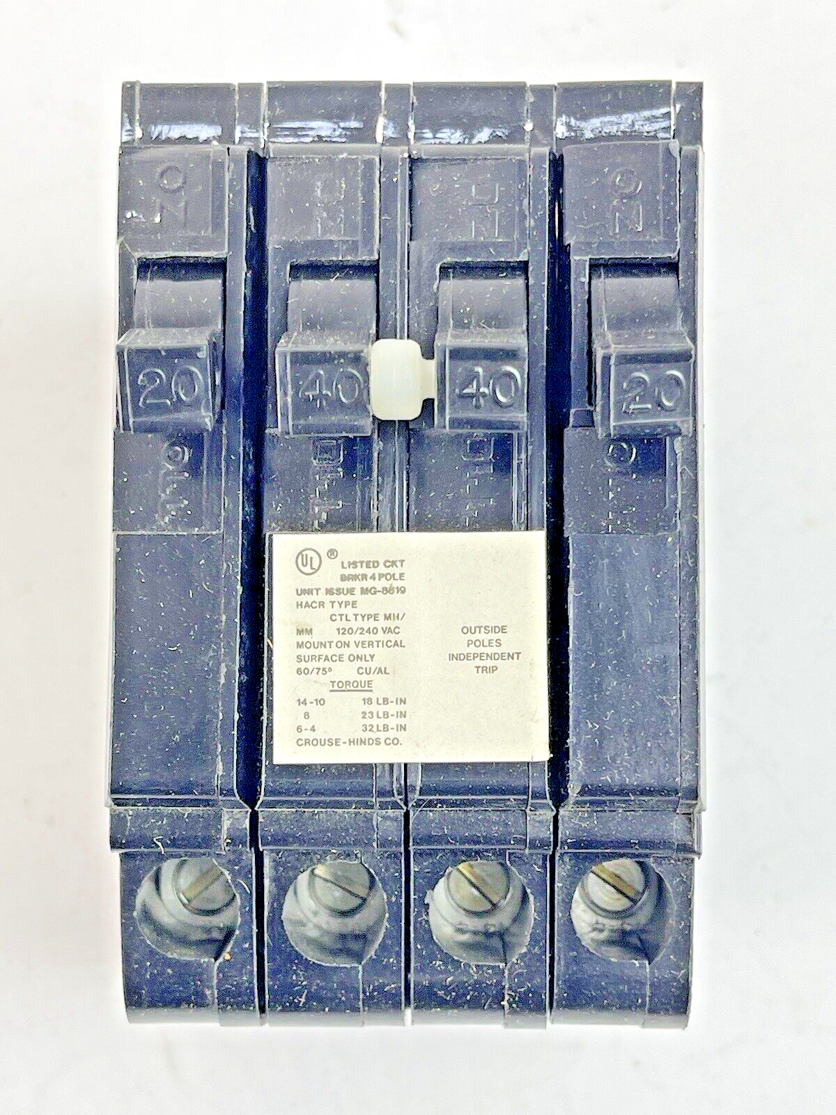 CROUSE-HINDS *BOX OF 5* - MP24020- 2 POLE,20/40/40/20 A, 240 VAC CIRCUIT BREAKER