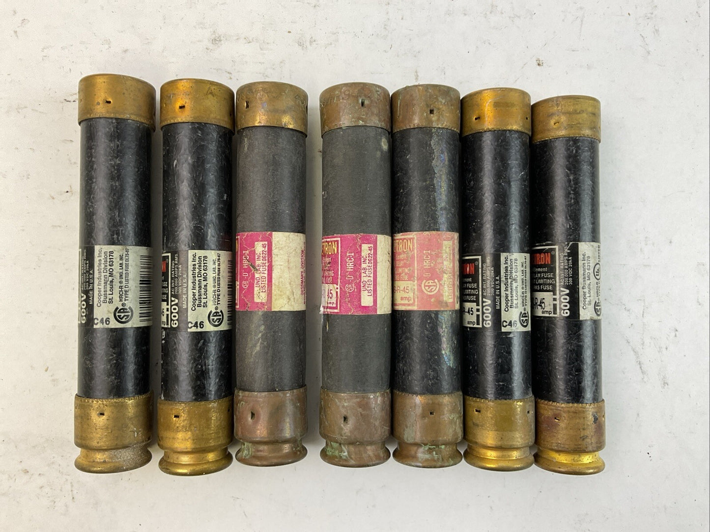 FUSETRON FRS-R-45 DUAL-ELEMENT TIME DELAY CURRENT LIMITING 600VAC 45A (LOT OF 7)