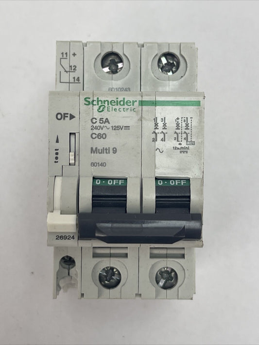 SCHNEIDER ELECTRIC C 5A 240VAC 125VDC 5A C60 MULTI 9 2POLE