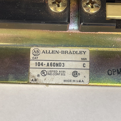 ALLEN BRADLEY 104-A60ND3 REVERSING CONTACTOR SER C 60AMP 600VAC 3PHASE 50HP