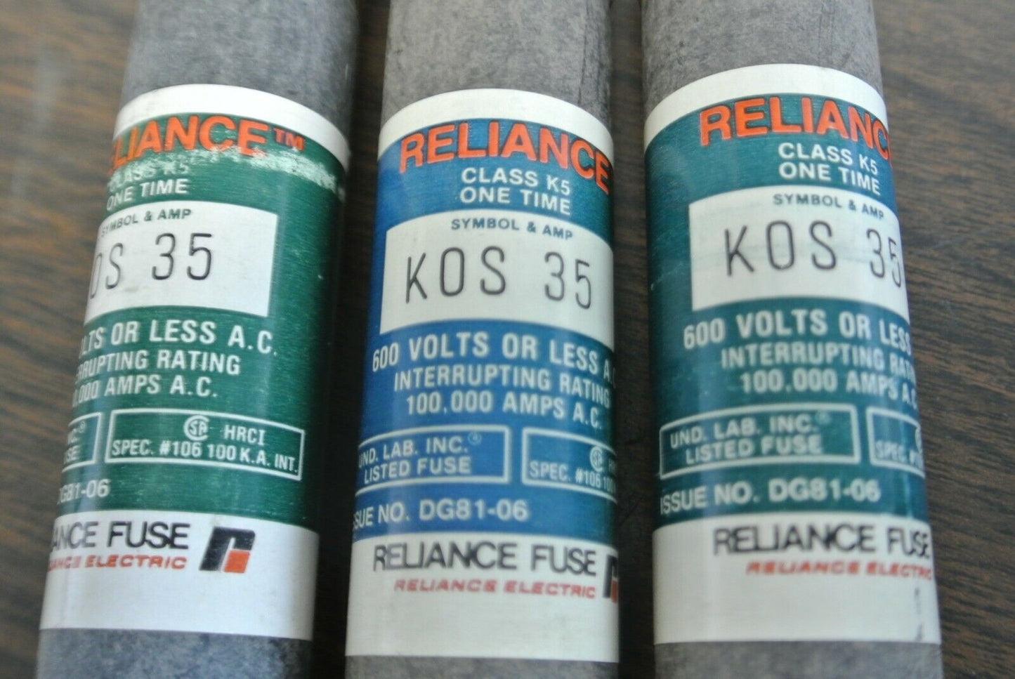 LOT of 3 / RELIANCE KOS35 ONE-TIME FUSE / 35A / 600V / NEW SURPLUS