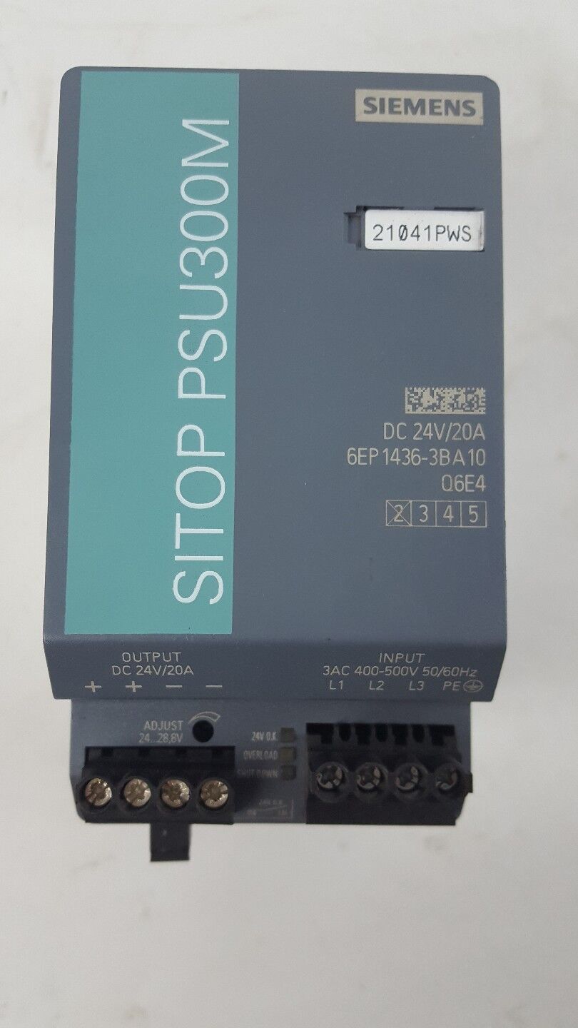 SIEMENS 6EP1436-3BA10 POWER SUPPLY INPUT 3AC 400-500V 1,2A-1,0A OUTPUT 2VDC 20A