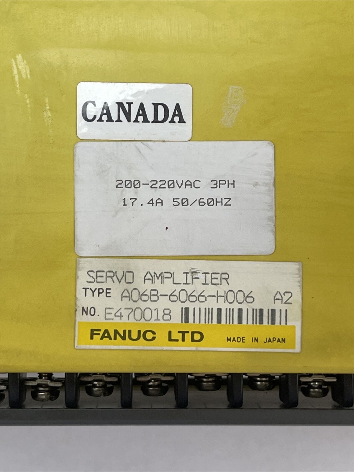 FANUC A06B-6066-H006 A2 SERVO AMPLIFIER 200-22VAC 3PH 17.4A 50/60HZ