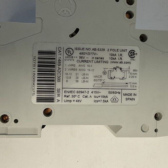 ALLEN BRADLEY 1489-A2C300 CIRCUIT BREAKER 30A 2POLE SER.A