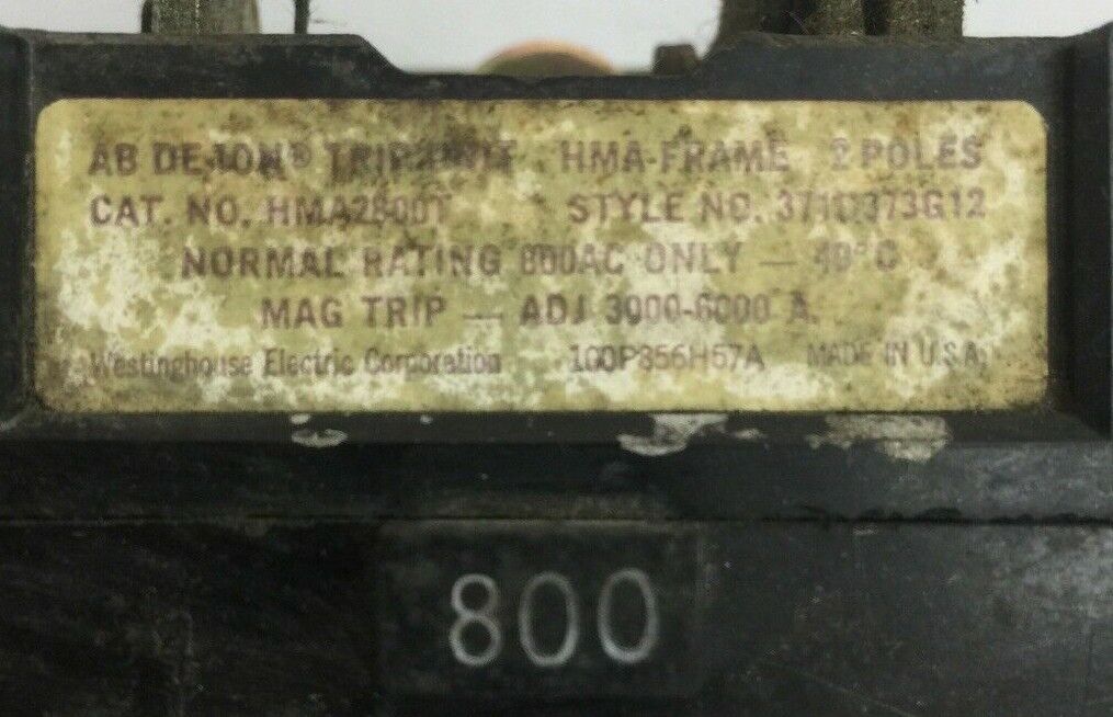 WESTINGHOUSE HMA2800T CIRCUIT BREAKER TRIP UNIT 800AMP 2POLE 371D373G12