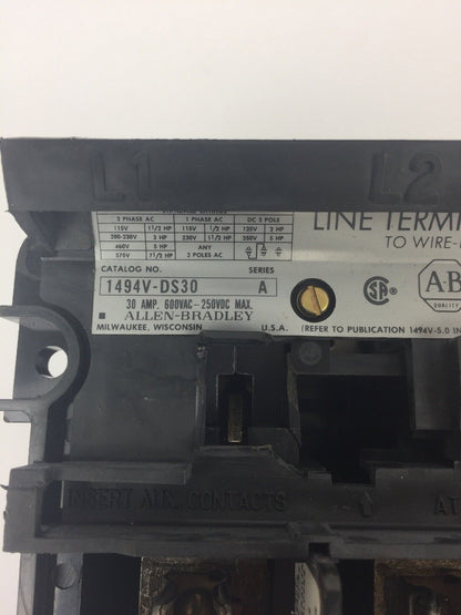 ALLEN BRADLEY 1494V-DH233 FUSIBLE DISCONNECT SWITCH KIT 30A 250V CHIPPED PLASTIC