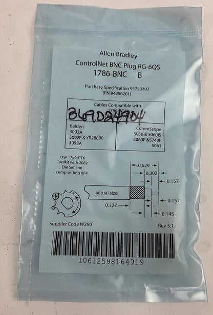 ALLEN BRADLEY 1786-BNC/B CONTROLNET BNC PLUG RG-6QS REV 5.1 ***LOTOF20***