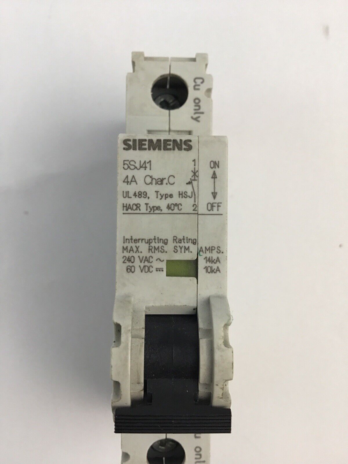 SIEMENS 5SJ41 4A ONE POLE 240VAC 60VDC MINIATURE CIRCUIT BREAKER