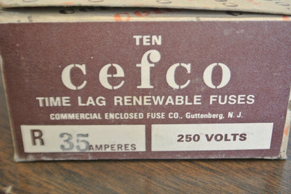 BOX of 10 CEFCO REN35 CLASS H TIME-LAG RENEWABLE FUSE / 35A / 250V / NEW SURPLUS