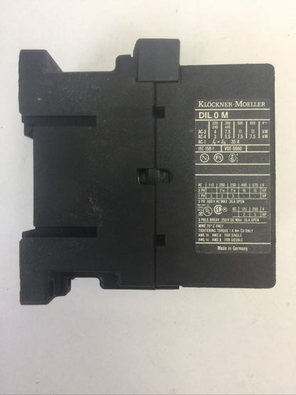 KLOCKNER MOELLER STARTER DIL 0M CONTACTOR 3POLE 250VDC 35A 15HP COIL 115V 60HZ