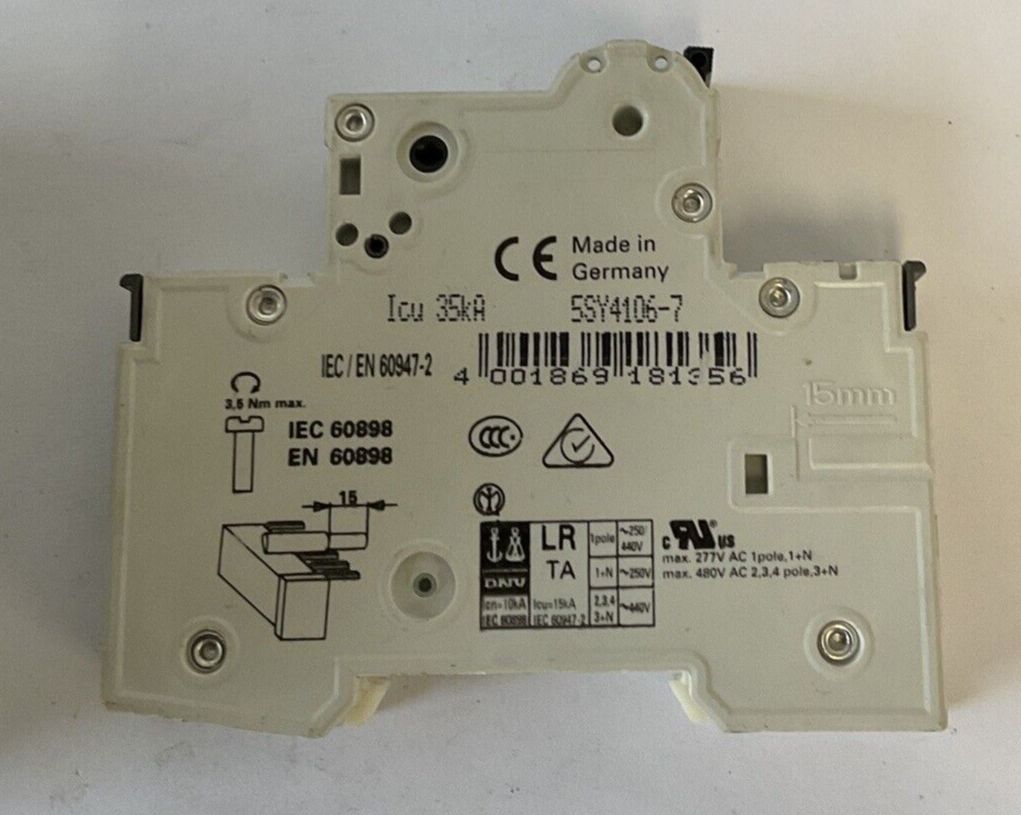 SIEMENS 5SY41 MCB C6 CIRCUIT BREAKER ONE(1) W/5ST3010 ONE(1) W/O 5ST3010