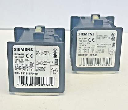 SIEMENS *LOT OF 2* - 3RH1911-1FA40 - AUXILIARY CONTACTS