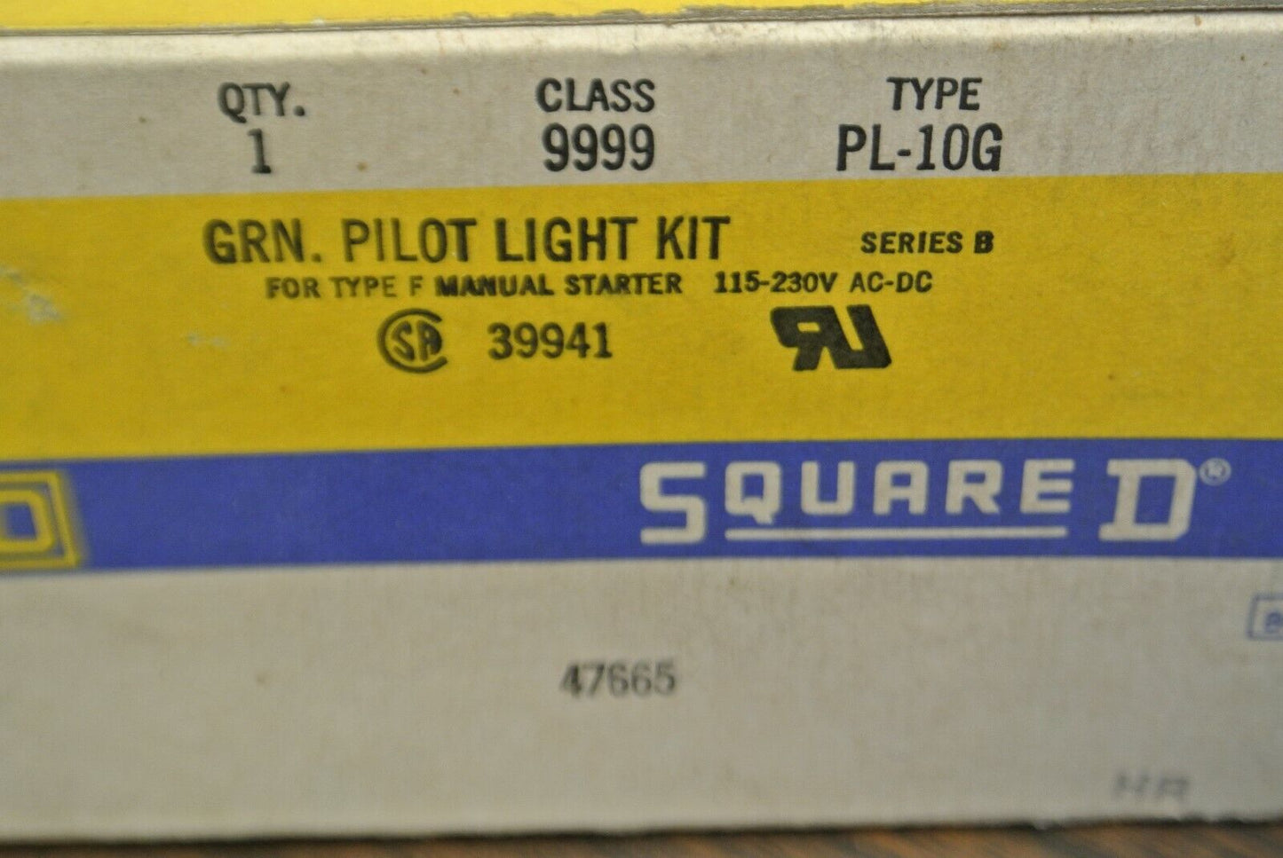 SQUARE D 9999 PL-10G PILOT LIGHT KIT / GREEN / for TYPE F MANUAL STARTER / NEW