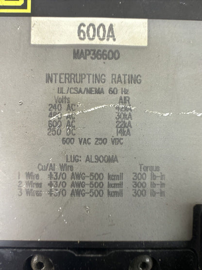 SQUARE D MAP36600 CIRCUIT BREAKER 600AMP 600VAC 250VDC 3POLE