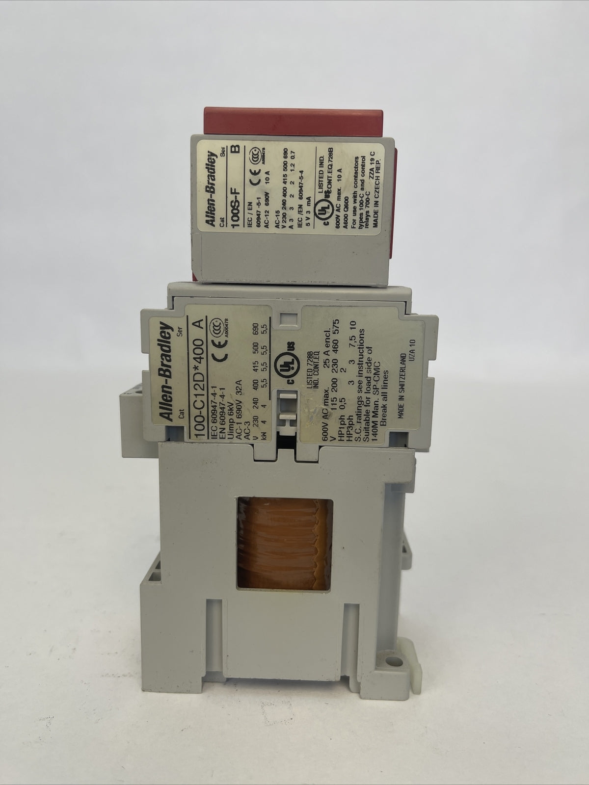 ALLEN BRADLEY 100S-C12DJ404BC CONTACTOR 600VAC 10HP (100-C12D*400 + 100S-F)24VDC