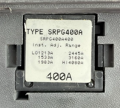 GE SGHA26AT0400 CIRCUIT BREAKER 400AMP 600VAC 2POLE SRPG400A400 TRIP PLUG 400AMP