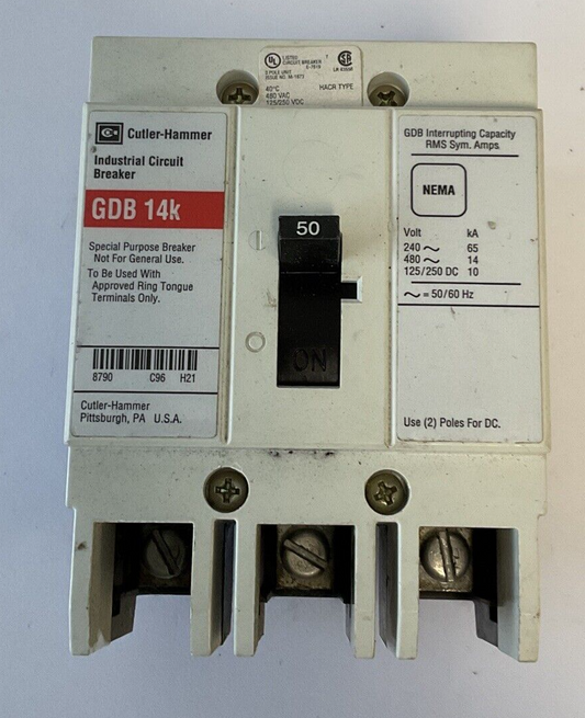 WESTINGHOUSE GDB 14K CIRCUIT BREAKER 50A 480VAC 3POLE 50/60HZ GDB3050