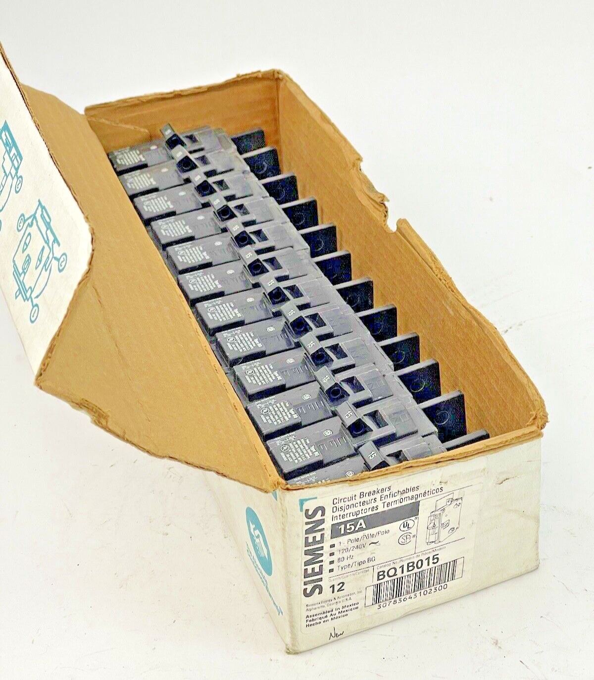 SIEMENS **BOX OF 12** - BQ1B015 - CIRCUIT BREAKERS - 15A/1POLE/240VAC - NEW