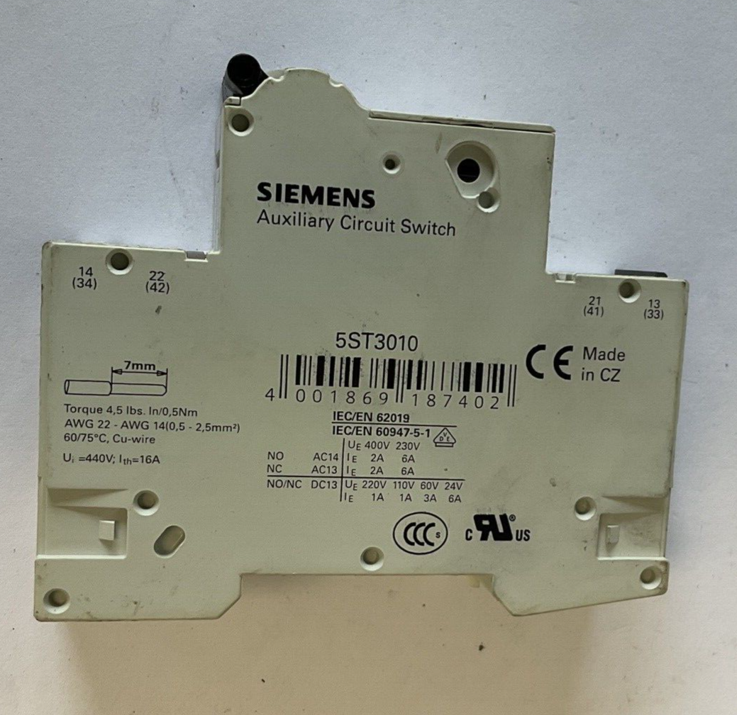 SIEMENS 5SY41 MCB C1 CIRCUIT BREAKER 230/400V W/5ST3010 CIRCUIT SWITCH