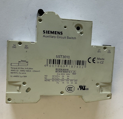 SIEMENS 5SY41 MCB C1 CIRCUIT BREAKER 230/400V W/5ST3010 CIRCUIT SWITCH