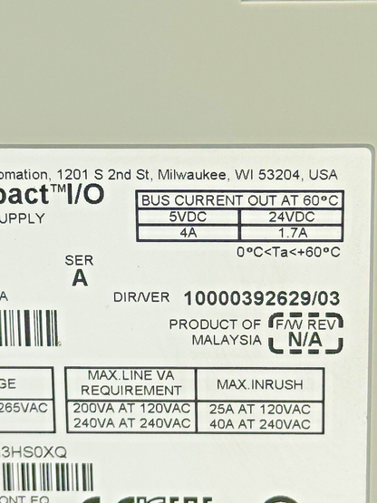 ALLEN-BRADLEY - 1769-PA4 SER. A, F/W REV. N/A, DIR/VER 10000392629/03 - PWR SPLY