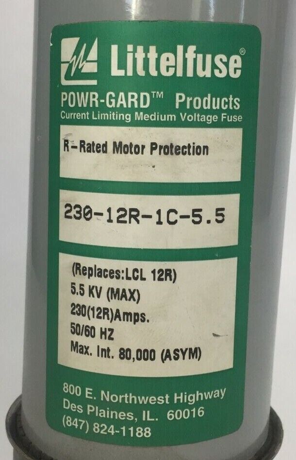 LITTELFUSE 230-12R-1C-5.5 R-RATED MOTOR PROTECTION 5.5KV 230(12R)AMPS POWR-GARD