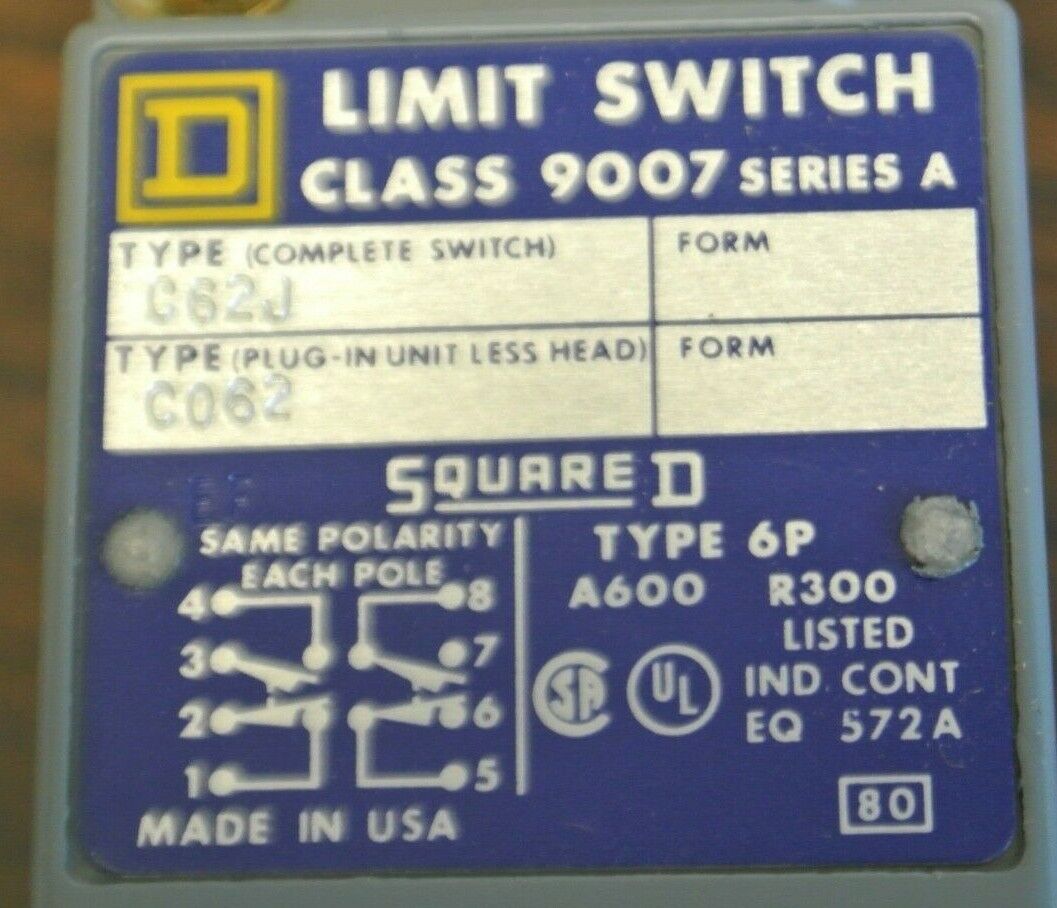SQUARE D 9007 C62J MECHANICAL TURRET HEAD POSITION (LIMIT) SWITCH / NEW SURPLUS