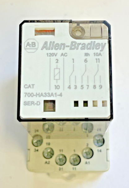 ALLEN BRADLEY - 700-HA33A1-4 SER. D RELAY & 700-HN101 SER. D SOCKET BASE
