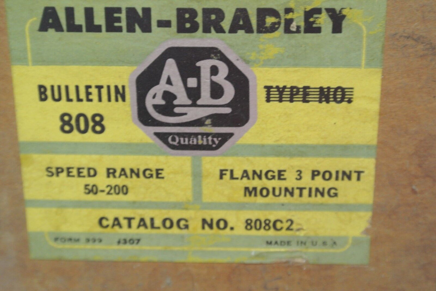 ALLEN-BRADLEY 808C2 ZERO SPEED PLUGGING SWITCH 50-200RPM -  NEW SURPLUS