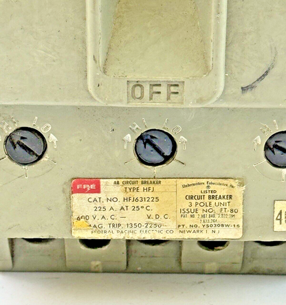 FPE - HFJ631225 - MAGNETIC TRIP CIRCUIT BREAKER - 225 A, 3 POLE, 600 VAC