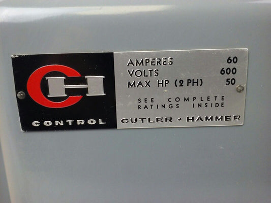 CUTLER HAMMER 4105H2432H, H.D. SAFETY SWITCH, 60A, 600VAC, 4 POLE, MAX H.P. 50
