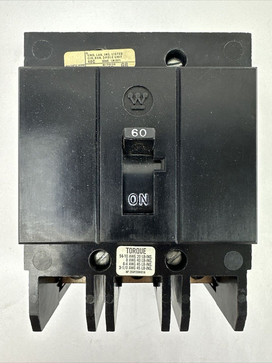 WESTINGHOUSE GB3060 CIRCUIT BREAKER 3POLE 60AMP 240VAC
