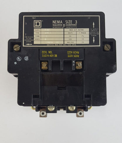 Square D Company 8502 NEMA Size 3 SER A SINGLE PHASE