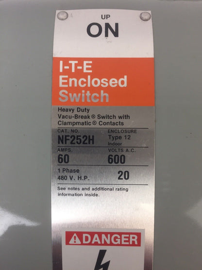 I-T-E SIEMENS NF252H HEAVY DUTY ENCLOSED SWITCH 60A 600VAC 2 POLE NON-FUSIBLE