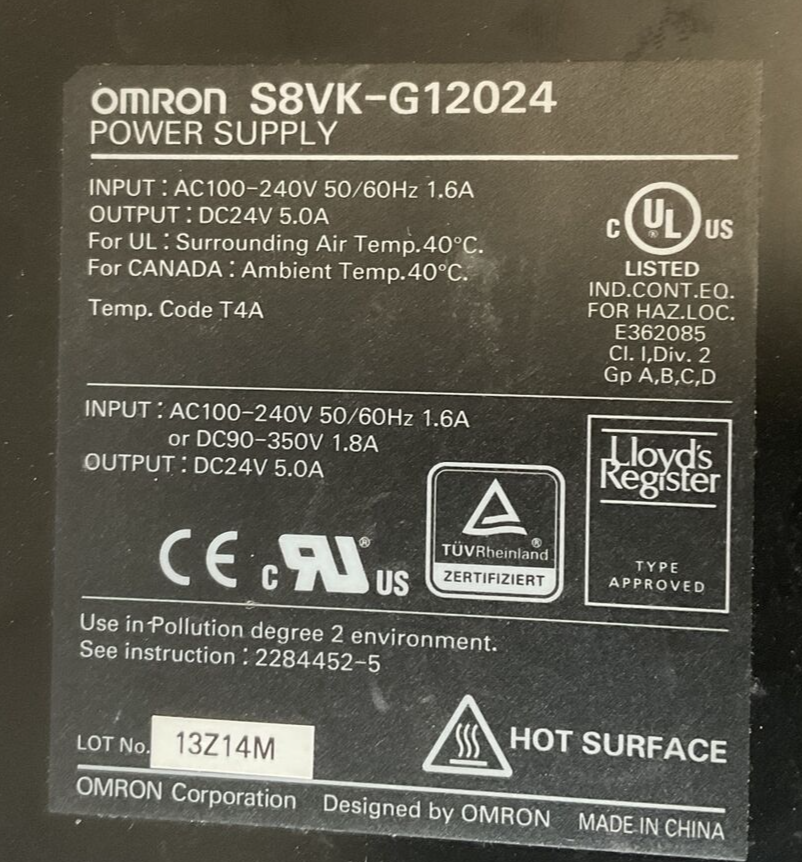 OMRON S8VK-G12024 POWER SUPPLY 240V 50/60HZ  24VDC
