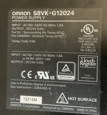 OMRON S8VK-G12024 POWER SUPPLY 240V 50/60HZ  24VDC