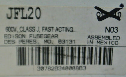 LOT of 8 / EDISON JFL20 CLASS J FAST-ACTING FUSE / 20A / 600V / NEW SURPLUS
