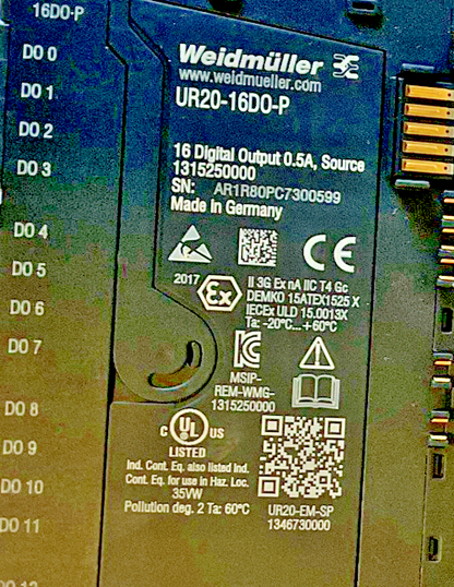 WEIDMULLER UR20-16D0-P DIGITAL OUTPUT MODULE 24VDC ****LOTOF4****