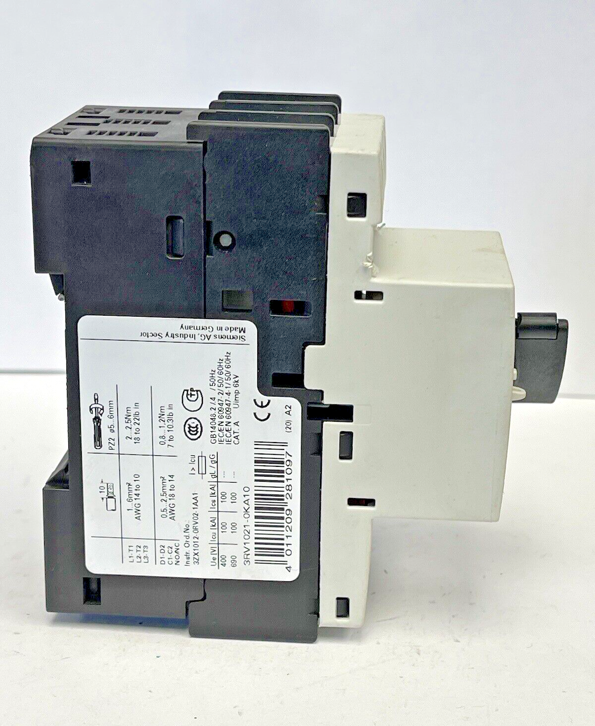 SIEMENS - 3RV1021-OKA10- CIRCUIT BREAKER / MOTOR PROTECTOR