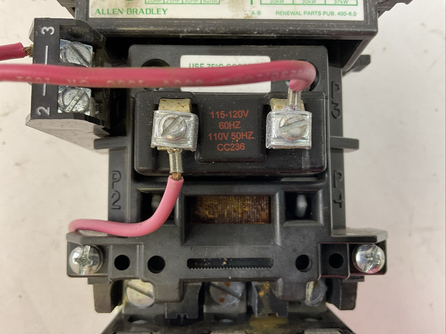 ALLEN BRADLEY 409-C38ND SER B STARTER 68A 600VAC 3PH 60HP COIL 115-120V W72 HEAT