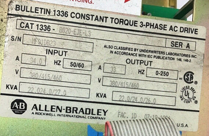 ALLEN BRADLEY AC DRIVE 1336-B020-EJE-L3***PART ONLY***FAN BROKEN***