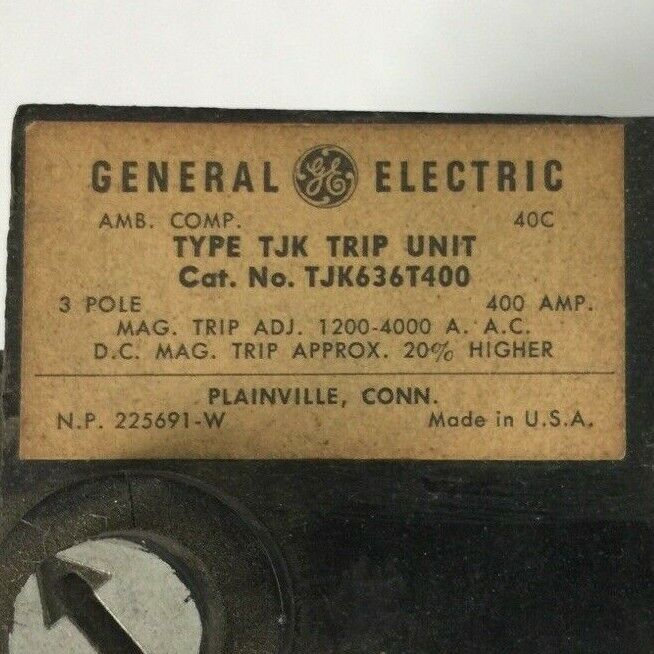 GE TJK636T400 TRIP UNIT 400 AMP 3 POLE MAG TRIP ADJ 1200-4000A