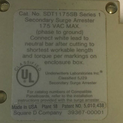 SQUARE D SDT1175SB SURGEBREAKER 175VAC 2POLE SER.1