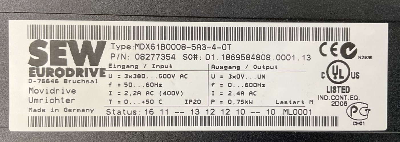 SEW EURODRIVE MDX61B0008-5A3-4-0T INVERTER DRIVE