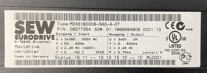 SEW EURODRIVE MDX61B0008-5A3-4-0T INVERTER DRIVE